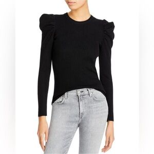 7 For All Mankind Cashmere Blend Black Ribbed Puff Sleeve Sweater